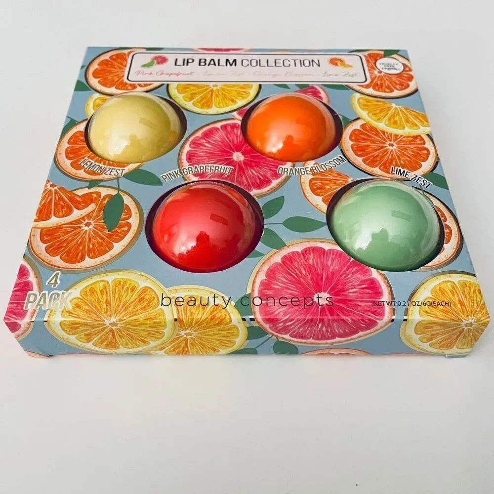 NWT 4 Pack Lip Balm Balls Lemon Zest, Lime Zest, Orange Blossom, Pink Grapefruit